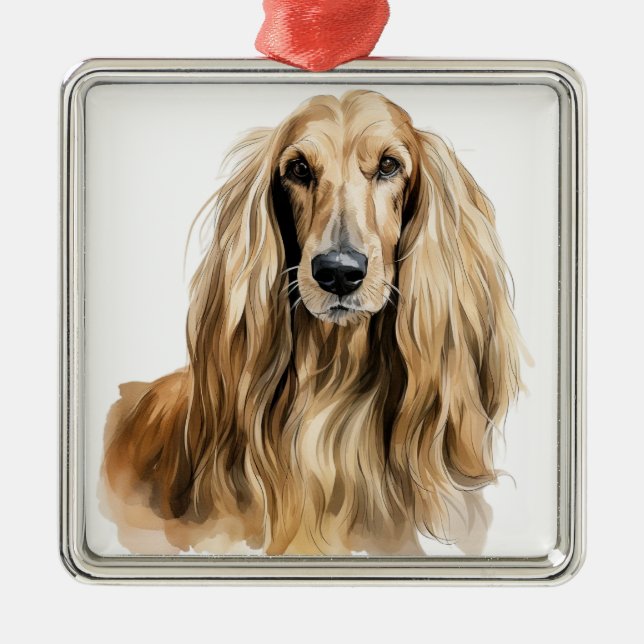 VACKER FAWN AFGHAN HOUND HUND JULGRANSPRYDNAD METALL (Framsidan)