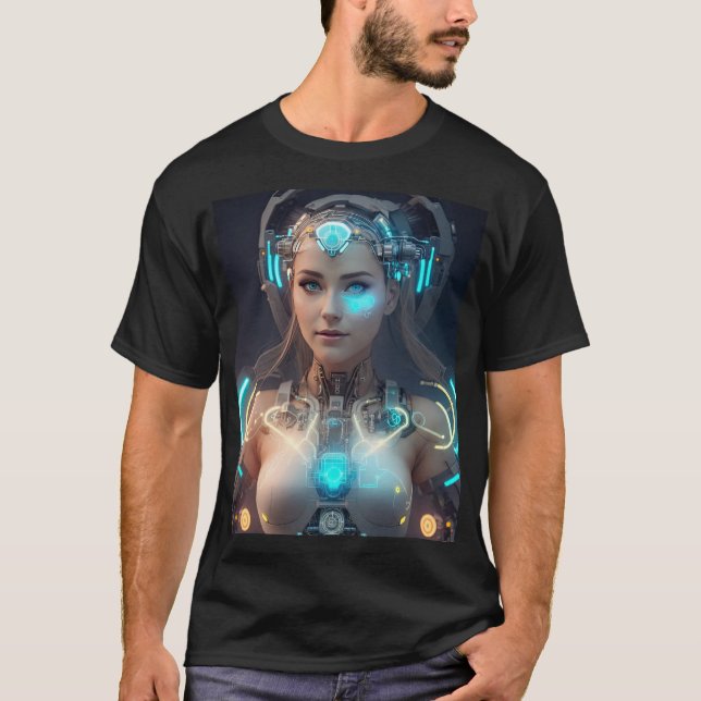Vacker Female Glowing Cyborg T Shirt (Framsida)