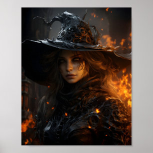 Vacker Female Halloween Witch Fantastisk Porträtt Poster