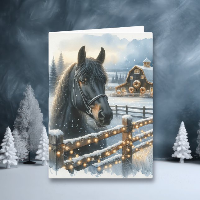 Vacker Festive Black Horse på juljulen Kort (Skapare uppladdad)