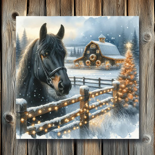 Vacker Festive Black Horse på juljulen Poster