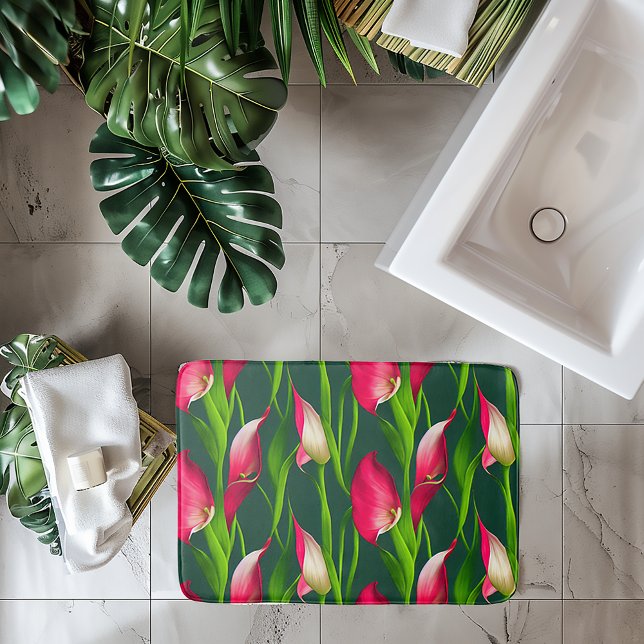 Vacker fet rosa & grön Calla Lilly blommor Wr Badrumsmatta (Skapare uppladdad)