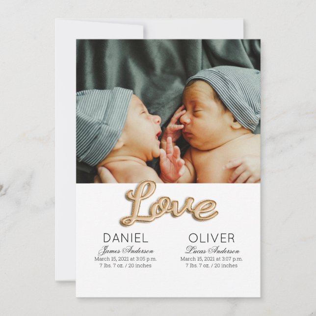 Vacker fjäder födelseannons tvillingar inbjudningar (Framsida)