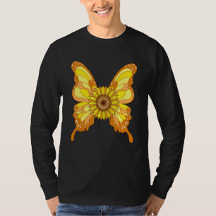 Vacker Fjäril Gul Blomma Trädgårdsmästare Hippie T Shirt