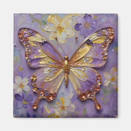 Vacker Fjäril i Lila och Blommor Magnet