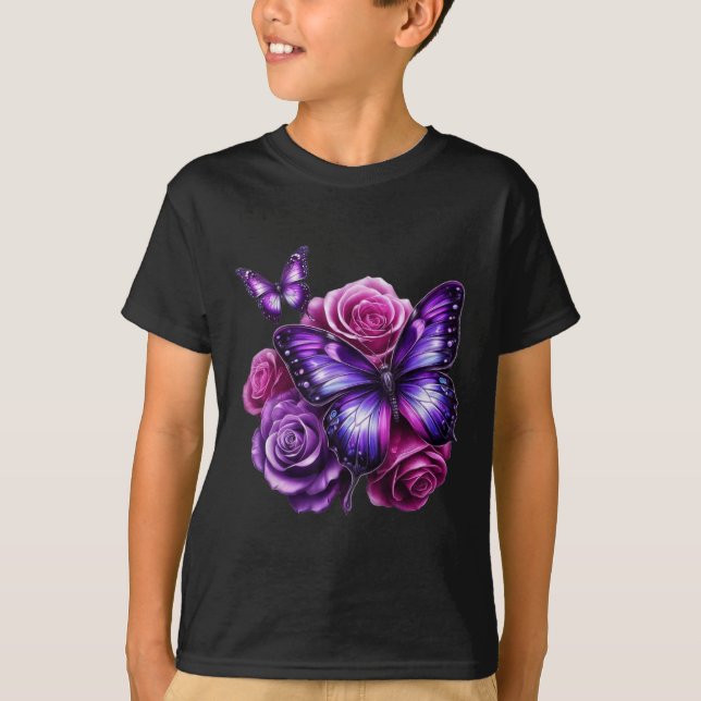 Vacker Fjäril Lila Ros Fjäril Älskare G T Shirt (Framsida)