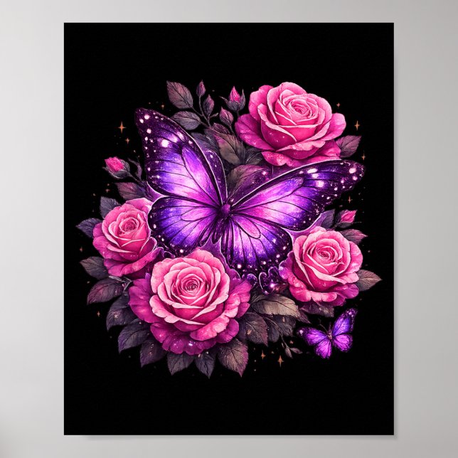 Vacker Fjäril Lila Ros Fjäril Älskare Poster (Framsidan)