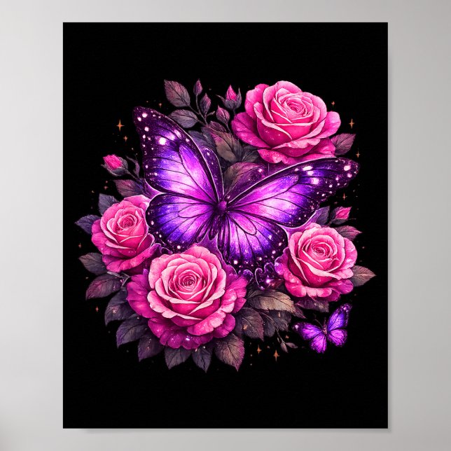 Vacker fjäril lila ros fjäril älskare poster (Framsidan)