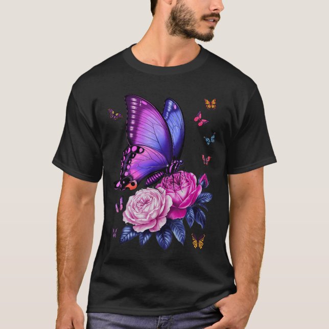 Vacker Fjäril Lila Ros Fjäril Älskare W T Shirt (Framsida)