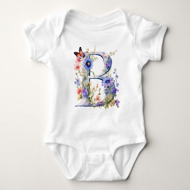 Vacker fjäril-monogram med vilda blommor t shirt (Framsida)