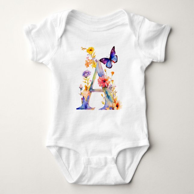Vacker fjäril-monogram med vilda blommor t shirt (Framsida)