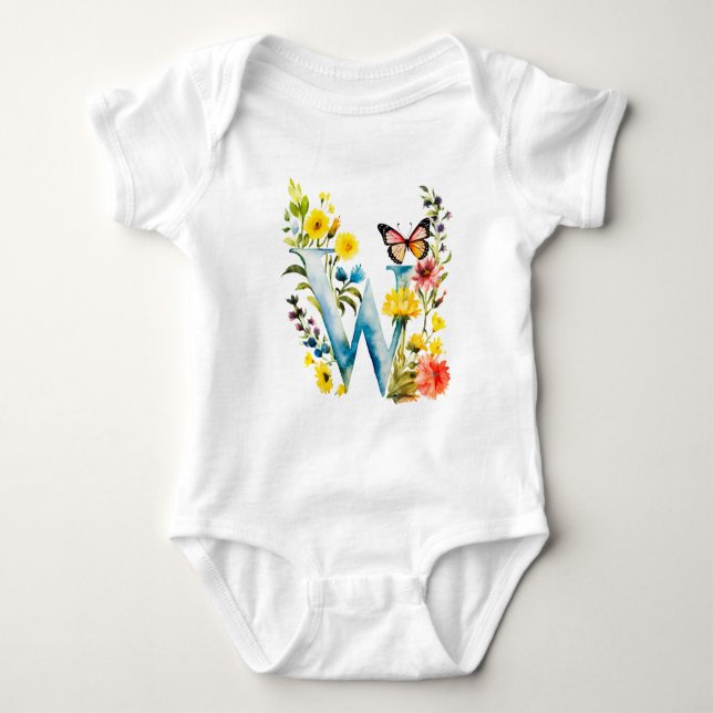 Vacker fjäril-monogram med vilda blommor t shirt (Framsida)