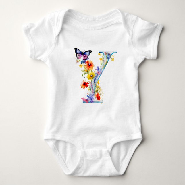 Vacker fjäril-monogram med vildblomma t shirt (Framsida)