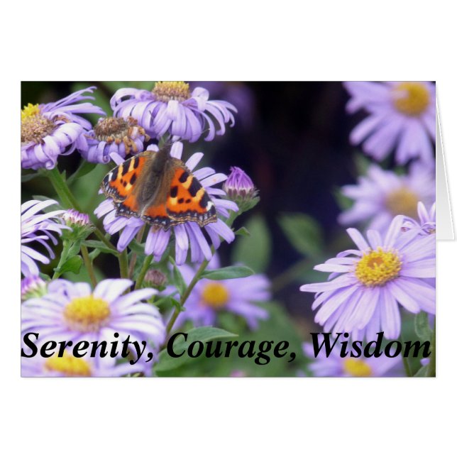 Vacker fjäril på blommor hälsningskort (Framsidan Horizontal)