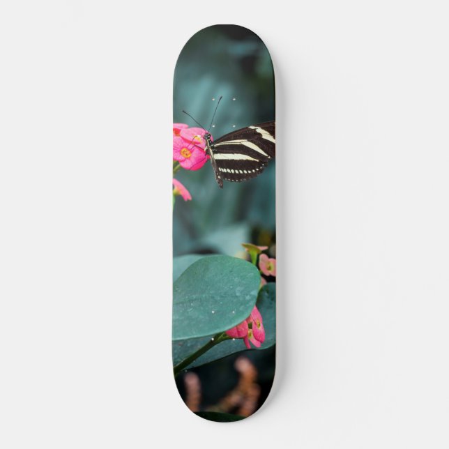 Vacker fjäril på en rosa blomma mini skateboard bräda 18,5 cm (Framsida)