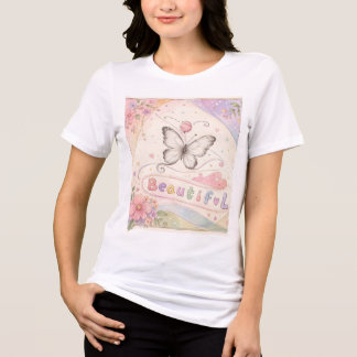 Vacker fjäril T-shirt | Pastell Färg Blommig Inspi