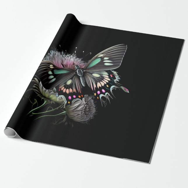 vacker fjärilblomma presentpapper (Utrullad)