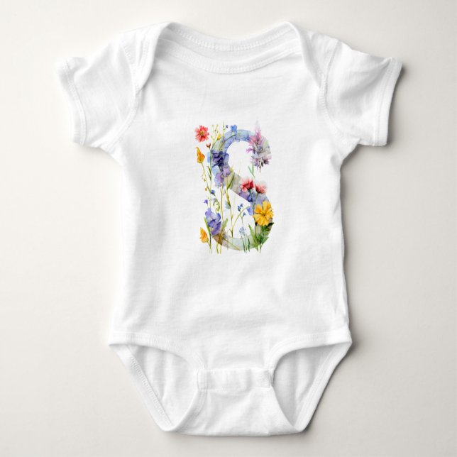 Vacker fjärilmonogram med vildblomma t shirt (Framsida)