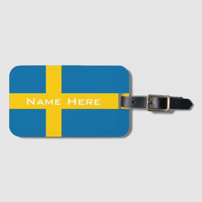 Vacker flagga av Sverige med monogram Bagagebricka (Framsida horisontal)