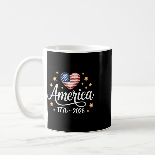 Vacker Flagga Hjärta 1776 2026 4:e Juli 250-årsdag Kaffemugg (Vänster)