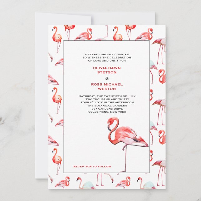 Vacker Flamingo Bröllopsinbjudan Inbjudningar (Framsida)