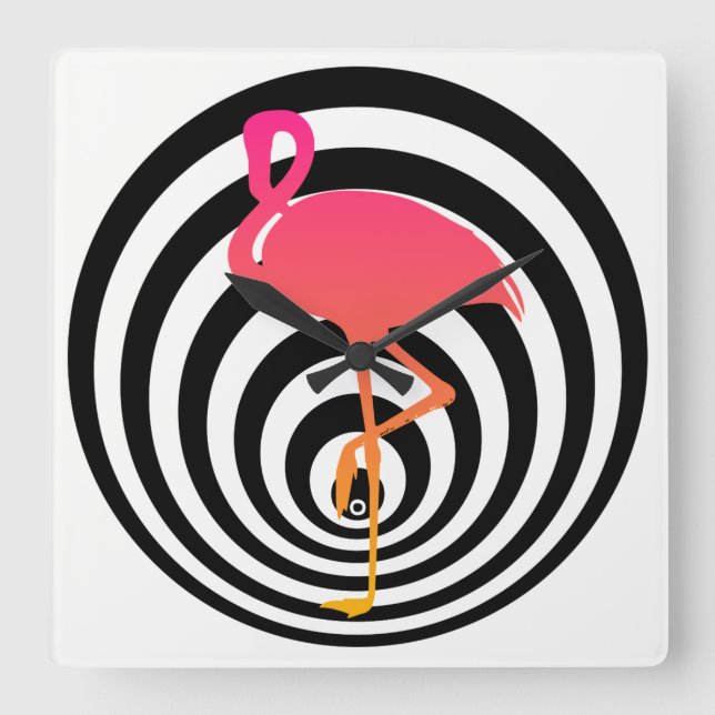 Vacker flamingo i cirklar fyrkantig klocka (Framsida)