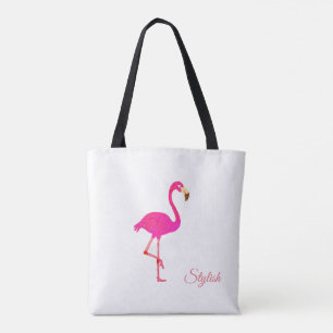 Vacker flamingo och stilfull kalligrafi på vit tygkasse
