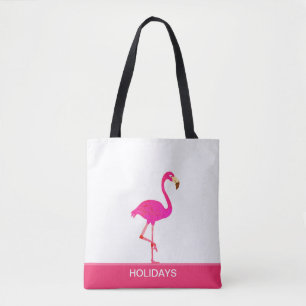 Vacker flamingo på rosa och vit tygkasse