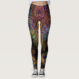 Vacker flerfärgad paisley på svart leggings