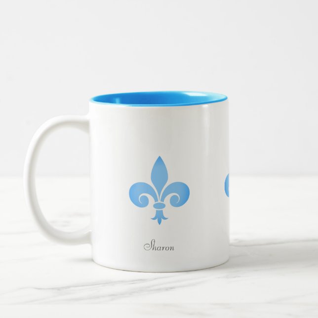 Vacker Fleur-de-lis-blomma i turkos Två-Tonad Mugg (Vänster)