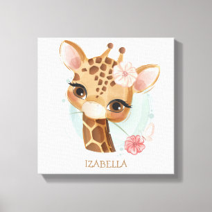 vacker flicka giraff baby barnrum canvastryck
