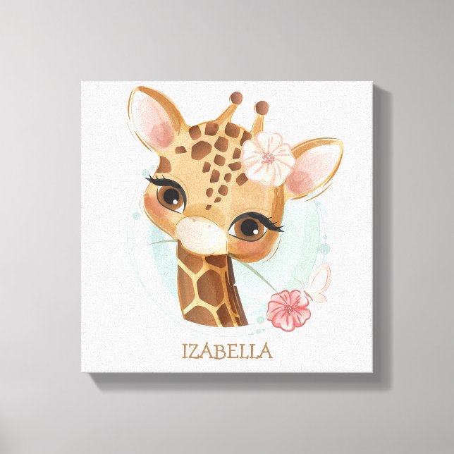 vacker flicka giraff baby barnrum canvastryck (Framsida)