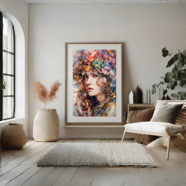 Vacker flicka med blommor i Hair Poster