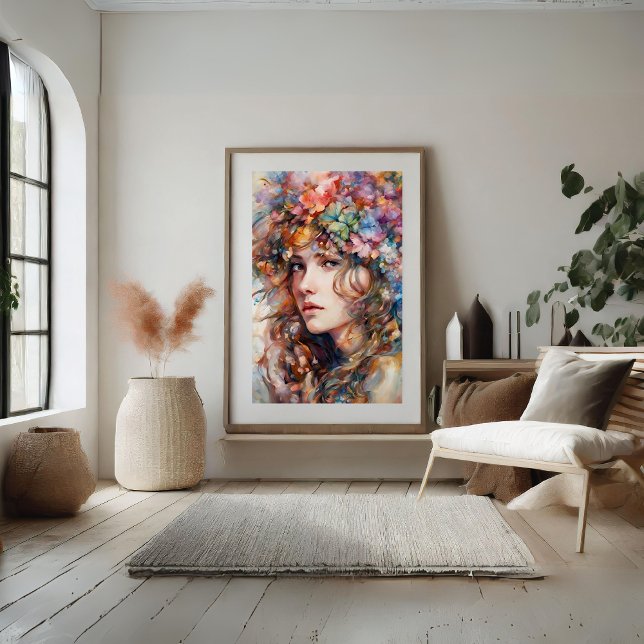 Vacker flicka med blommor i Hair Poster (Beautiful Girl with Flowers in Hair Poster)