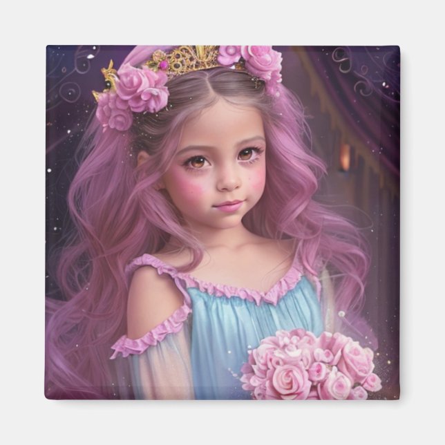 Vacker flicka med rosa blommor i håret magnet (Framsidan)