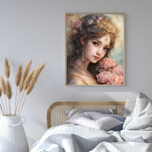 Vacker flicka med rosa rosor