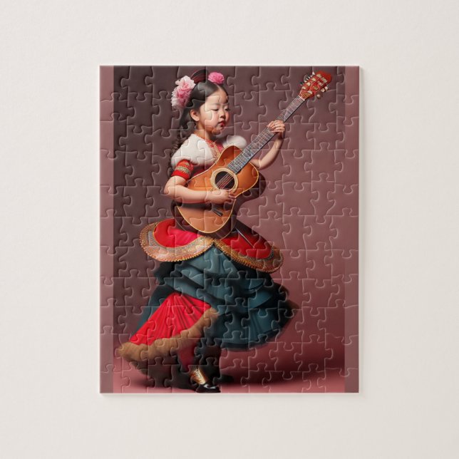 Vacker flicka spelar gitarr pussel (Vertikal)