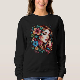 Vacker flickas ansikte med blommor t shirt