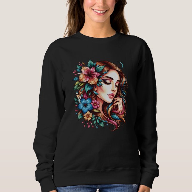 Vacker flickas ansikte med blommor t shirt (Framsida)