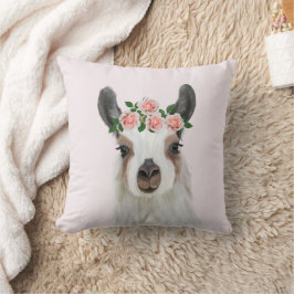 Vacker Fluffy Llama med Flower Krona Kudde