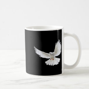 Vacker flygande fredlig vit duva foto silhuett kaffemugg