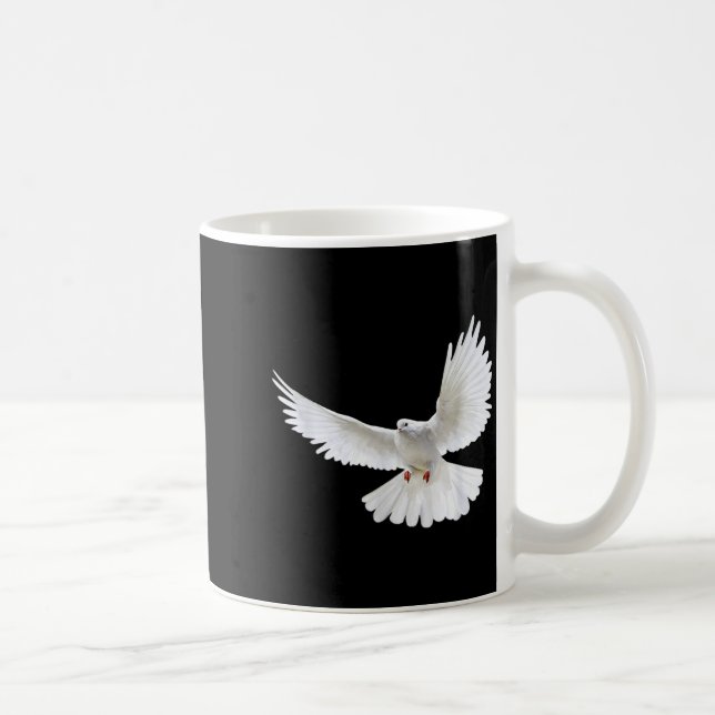 Vacker flygande fredlig vit duva foto silhuett kaffemugg (Höger)