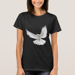 Vacker flygande fredlig vit duva foto silhuett t shirt
