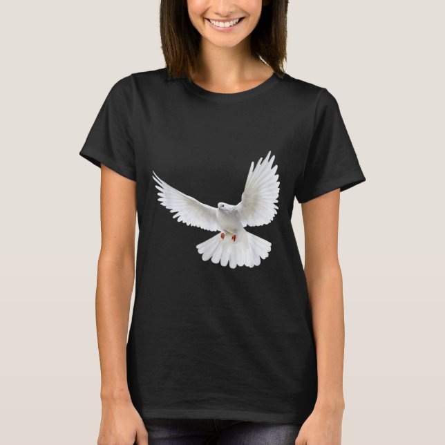 Vacker flygande fredlig vit duva foto silhuett t shirt (Framsida)