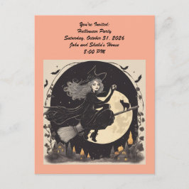 Vacker flygande häx-kudde inbjudan vykort