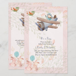 Vacker Flygplans Pilot Pojkar Baby Shower Inbjudan