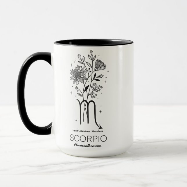 Vacker födelsemånad blomma/Stjärntecken/Skorpionen Mugg (Vänster)