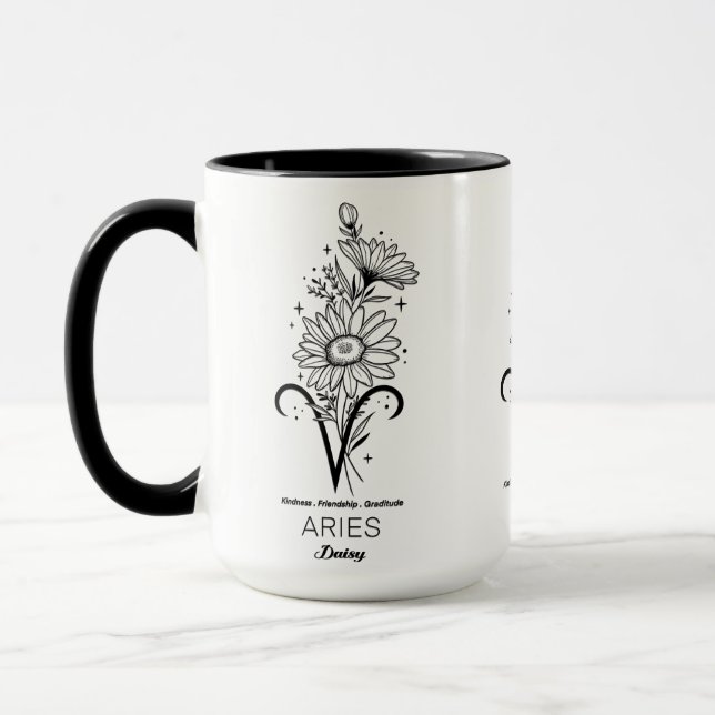 Vacker födelsemånad blomma/Stjärntecken/Väduren Mugg (Vänster)