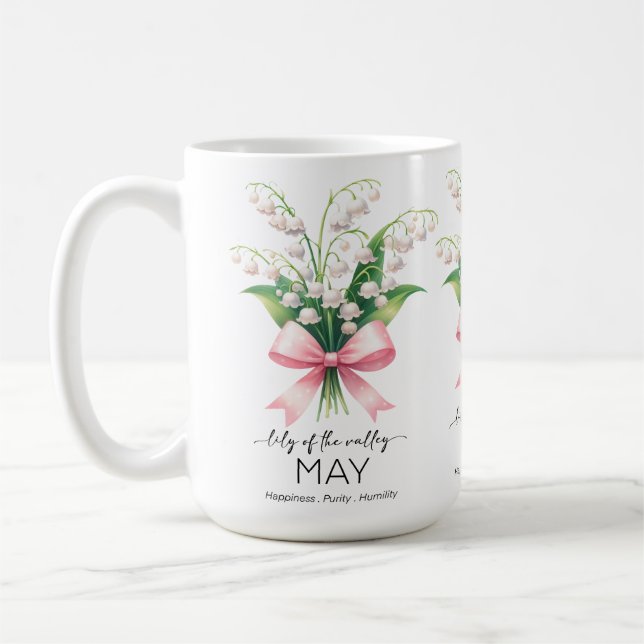 Vacker födelsemånadsblomma/Liljekonvalj Kaffemugg (Vänster)
