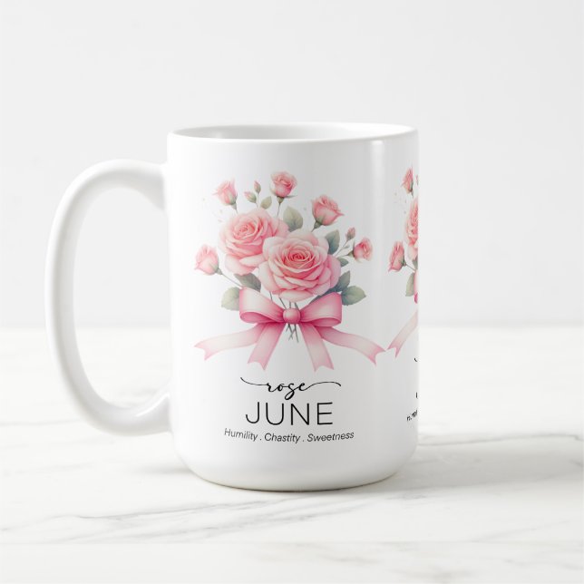 Vacker födelsemånadsblomma/Ros/Juni Kaffemugg (Vänster)